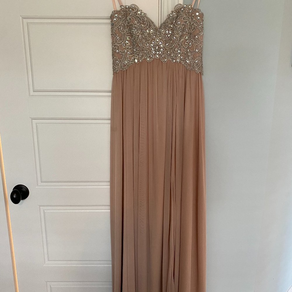 Strapless Nude/Tan Beaded Gown